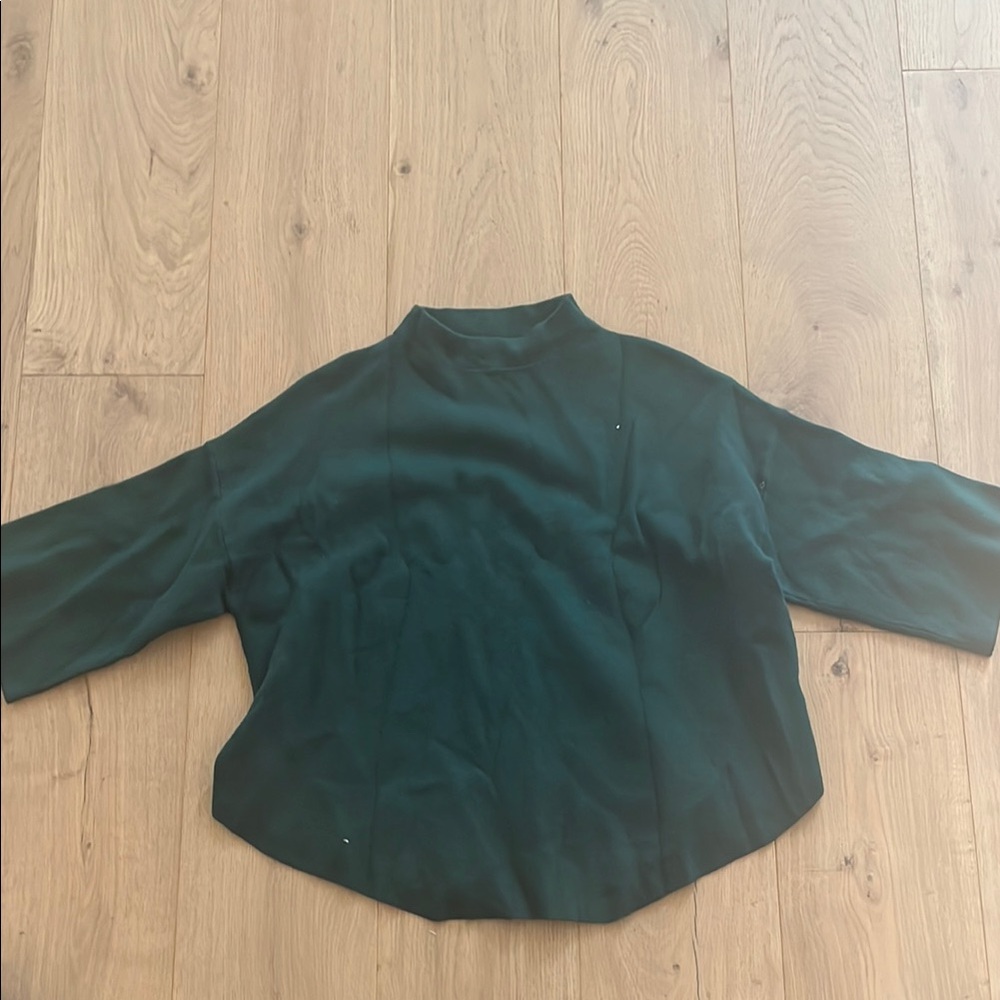 Green Boxy Blouse with Dolman Sleeves and Mandarin Collar